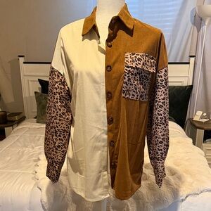 Leopard Patchwork Button-Up Jacket